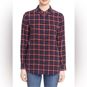 Equipment Femme 100% Silk Plaid Check Buttoned Reese Shirt In Peacoat Multi XS